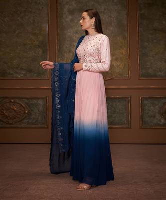 Blue and pink georgette anarkali set 3
