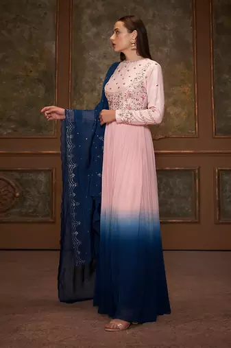 Blue and pink georgette anarkali set