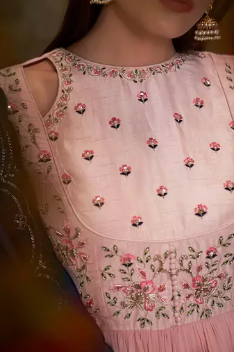 Blue and pink georgette anarkali set