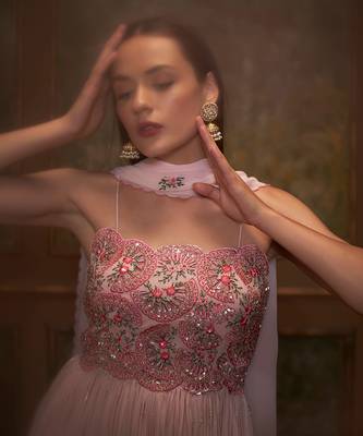 Pink georgette anarkali set 4