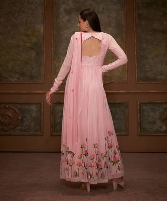 Pink georgette anarkali set 2