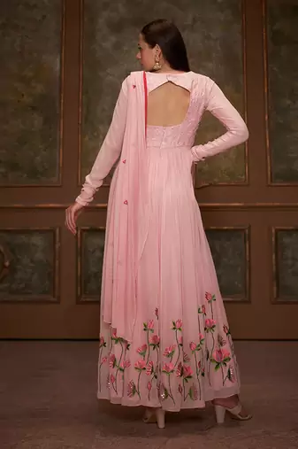 Pink georgette anarkali set