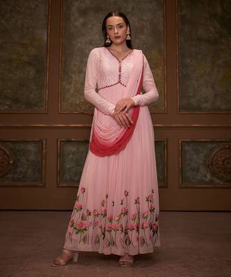 Pink georgette anarkali set 1