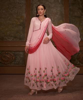 Pink georgette anarkali set 3
