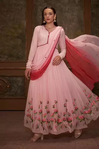Pink georgette anarkali set