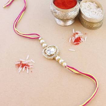 rakshabhandhan special kundan stone rakhi with roli chawal for bhaiya/brother/mens  1