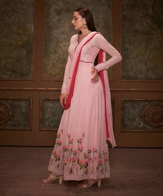 Pink georgette anarkali set 4