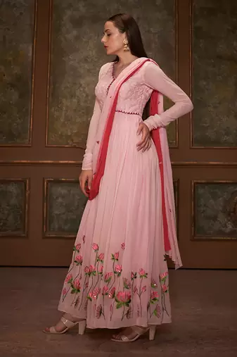 Pink georgette anarkali set