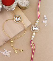 rakshabhandhan special kundan bhaiya bhabhi pearl hanging lumba bracelet rakhi combo set with roli chawal
