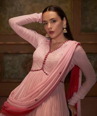 Pink georgette anarkali set 5