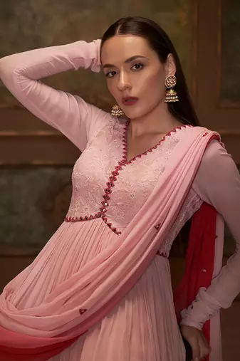 Pink georgette anarkali set