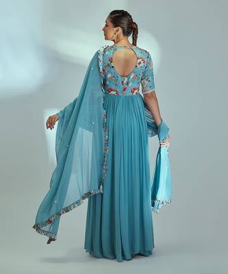 Blue georgette anarkali set 2