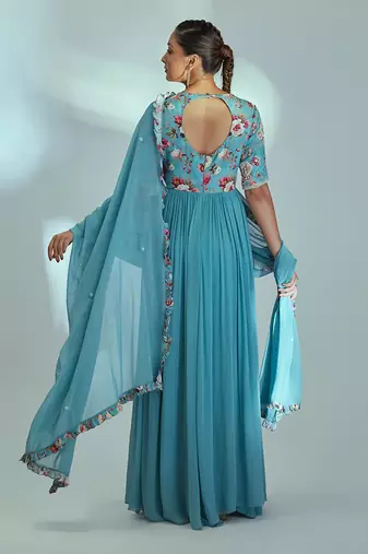 Blue georgette anarkali set