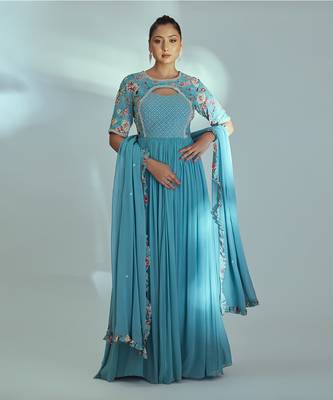 Blue georgette anarkali set 1