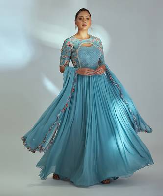 Blue georgette anarkali set 3