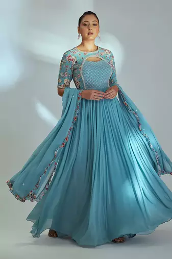 Blue georgette anarkali set