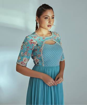 Blue georgette anarkali set 4