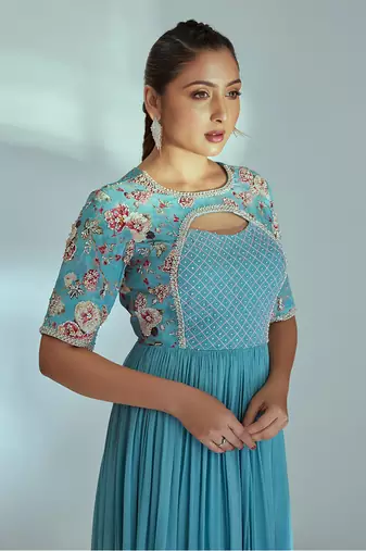 Blue georgette anarkali set