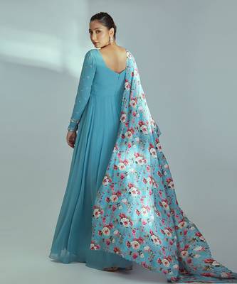 Blue georgette anarkali set 2