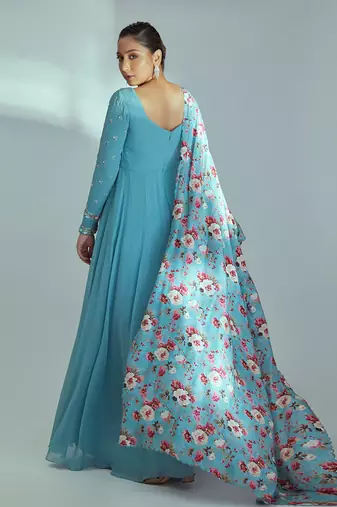 Blue georgette anarkali set