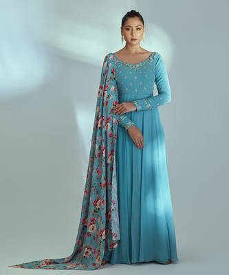 Blue georgette anarkali set 1