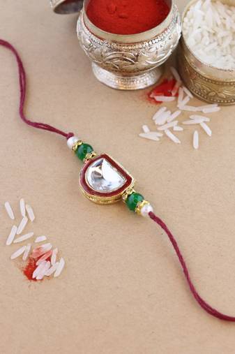 rakshabhandhan special kundan stone rakhi with roli chawal for bhaiya/brother/mens