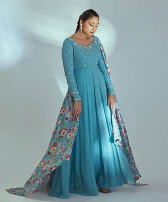 Blue georgette anarkali set 3