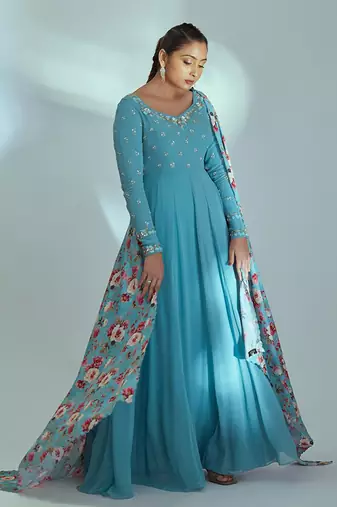 Blue georgette anarkali set