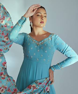 Blue georgette anarkali set 4