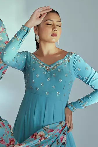 Blue georgette anarkali set