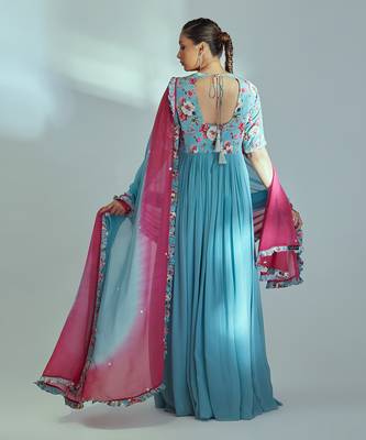Blue and pink georgette anarkali set 2