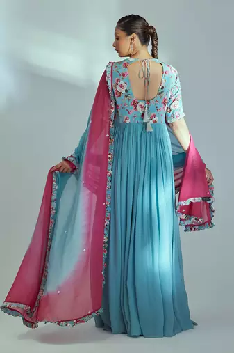 Blue and pink georgette anarkali set