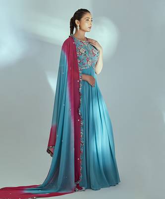 Blue and pink georgette anarkali set 3