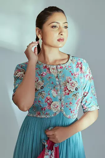 Blue and pink georgette anarkali set