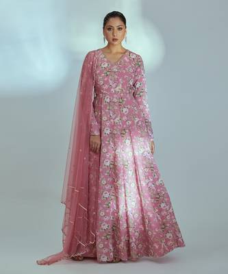 Pink georgette anarkali set 1