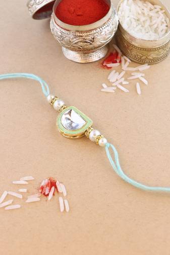 rakshabhandhan special kundan stone rakhi with roli chawal for bhaiya/brother/mens(r095min)