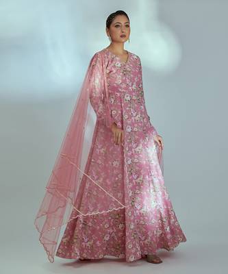 Pink georgette anarkali set 3