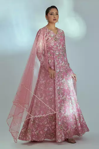 Pink georgette anarkali set