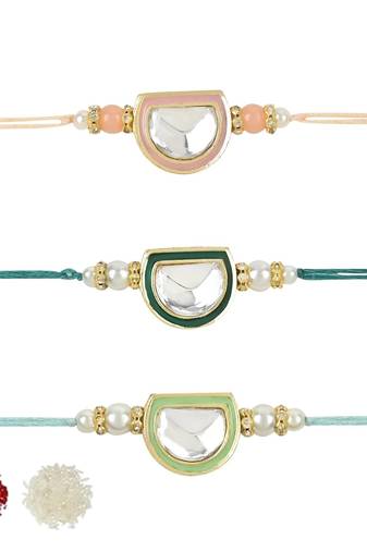 rakshabhandhan special kundan stone rakhi with roli chawal for bhaiya/brother/mens (pack of 3 rakhi )