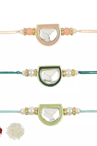 rakshabhandhan special kundan stone rakhi with roli chawal for bhaiya/brother/mens (pack of 3 rakhi )