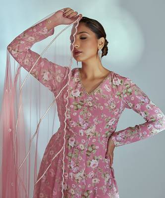 Pink georgette anarkali set 4