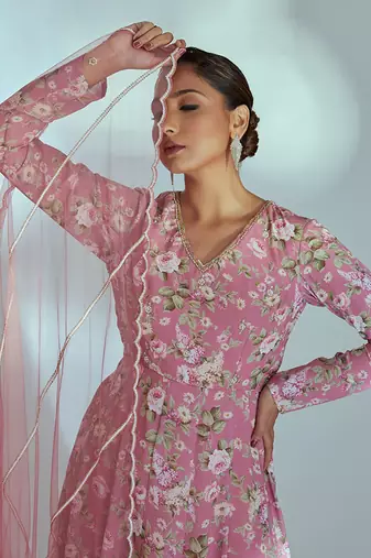 Pink georgette anarkali set