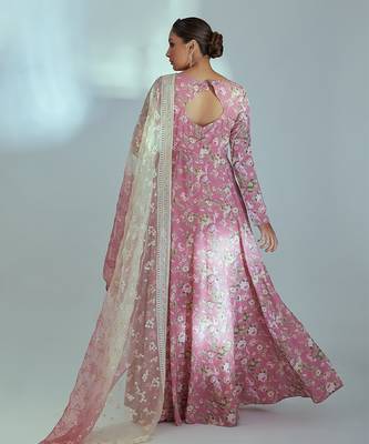 Pink georgette anarkali set 2