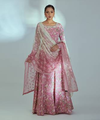Pink georgette anarkali set 1