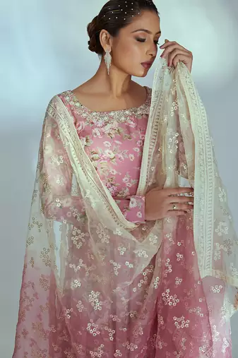 Pink georgette anarkali set