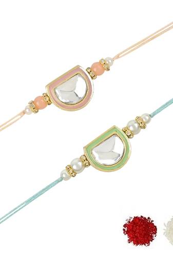rakshabhandhan special kundan stone rakhi with roli chawal for bhaiya/brother/mens (pack of 2 rakhi )
