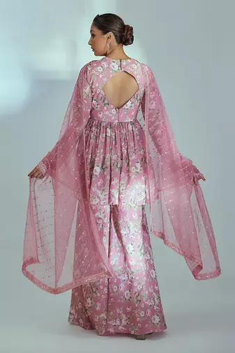 Pink georgette sharara set