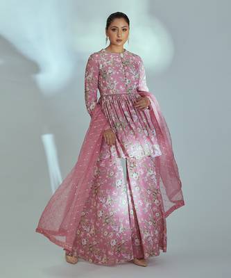 Pink georgette sharara set 1