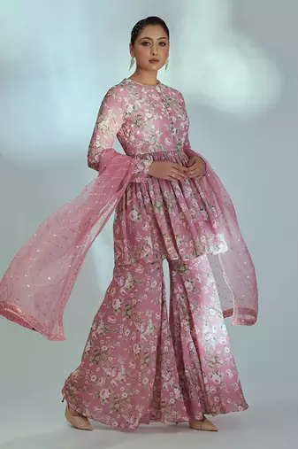Pink georgette sharara set