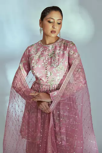 Pink georgette sharara set